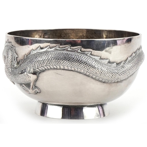 1020 - Wang Hing, Chinese export silver bowl embossed with a continuous dragon, 12.5cm in diameter, 228.5g