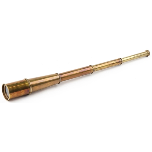 1314 - Naval interest brass three draw telescope, 83cm in length extended