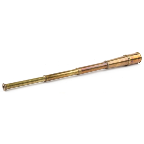 1314 - Naval interest brass three draw telescope, 83cm in length extended