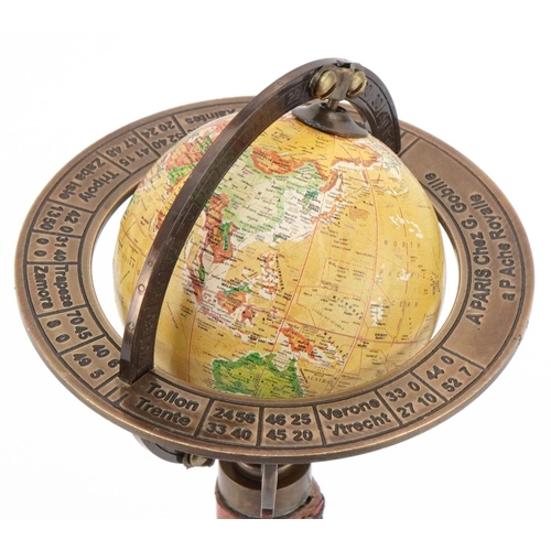 2209 - Brass desktop rotating table globe, 30cm high