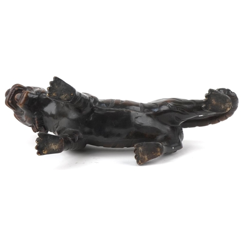 1115 - Japanese patinated bronze okimono figure of a tiger, 34cm in length