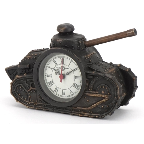 2540 - Novelty bronzed clock in the form of a military tank, 15cm in length