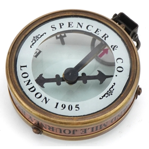 2180 - Naval interest brass compass housed in a mahogany case, 8cm in diameter