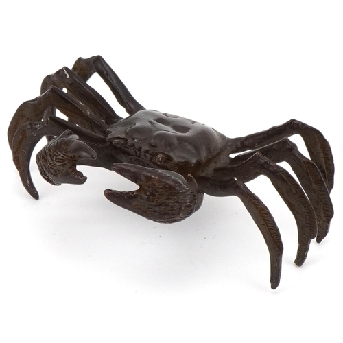 1073 - Japanese bronze okimono figure of a crab, impressed marks to the underside, 11cm wide