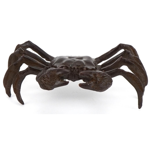 1073 - Japanese bronze okimono figure of a crab, impressed marks to the underside, 11cm wide