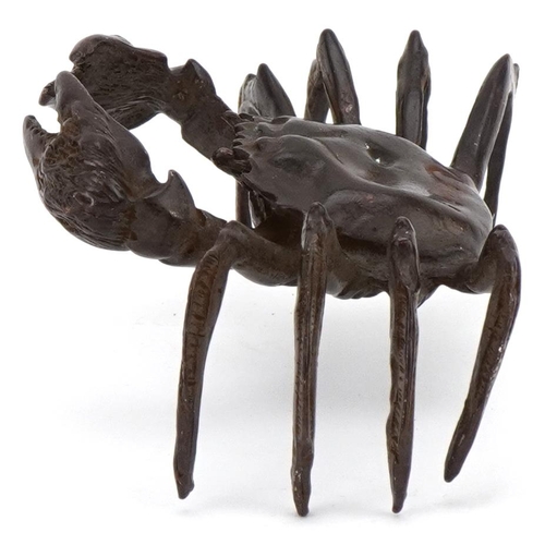 1073 - Japanese bronze okimono figure of a crab, impressed marks to the underside, 11cm wide