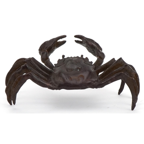 1073 - Japanese bronze okimono figure of a crab, impressed marks to the underside, 11cm wide