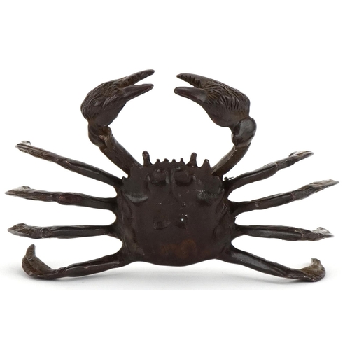 1073 - Japanese bronze okimono figure of a crab, impressed marks to the underside, 11cm wide