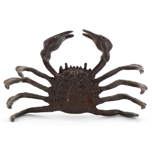 1073 - Japanese bronze okimono figure of a crab, impressed marks to the underside, 11cm wide