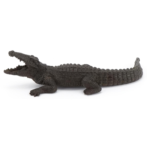 1309 - Japanese bronze okimono of a crocodile, impressed marks to the underside, 14cm in length