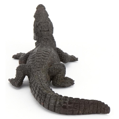 1309 - Japanese bronze okimono of a crocodile, impressed marks to the underside, 14cm in length