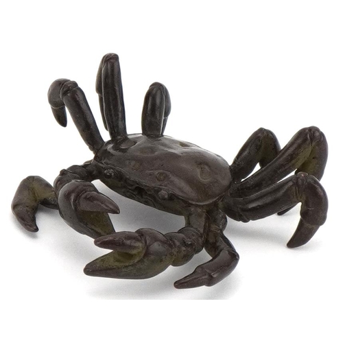 1116 - Japanese patinated bronze okimono figure of a crab, impressed marks to the underside, 6cm wide