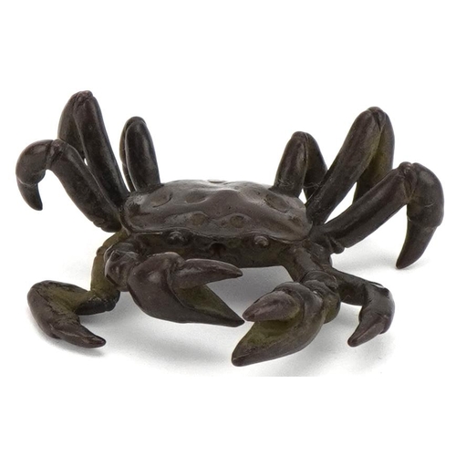 1116 - Japanese patinated bronze okimono figure of a crab, impressed marks to the underside, 6cm wide