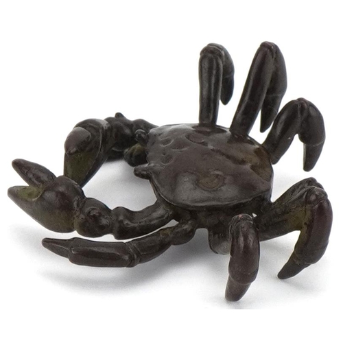 1116 - Japanese patinated bronze okimono figure of a crab, impressed marks to the underside, 6cm wide