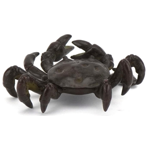 1116 - Japanese patinated bronze okimono figure of a crab, impressed marks to the underside, 6cm wide