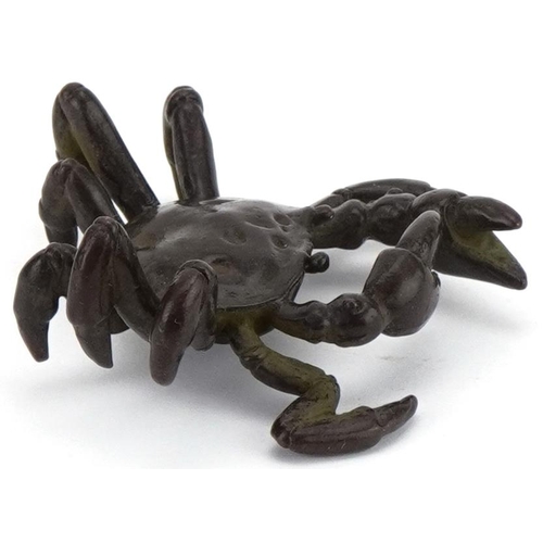 1116 - Japanese patinated bronze okimono figure of a crab, impressed marks to the underside, 6cm wide