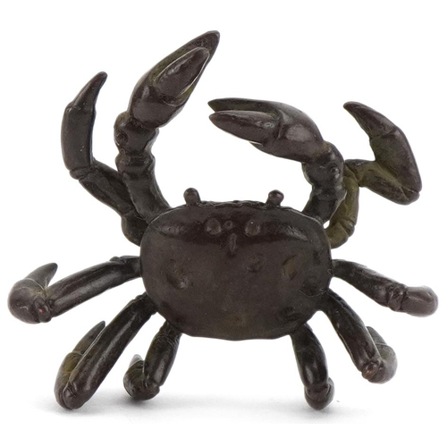 1116 - Japanese patinated bronze okimono figure of a crab, impressed marks to the underside, 6cm wide