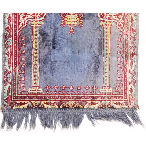 745 - Rectangular Middle Eastern silk prayer mat having a view of Mecca, 100cm x 53cm