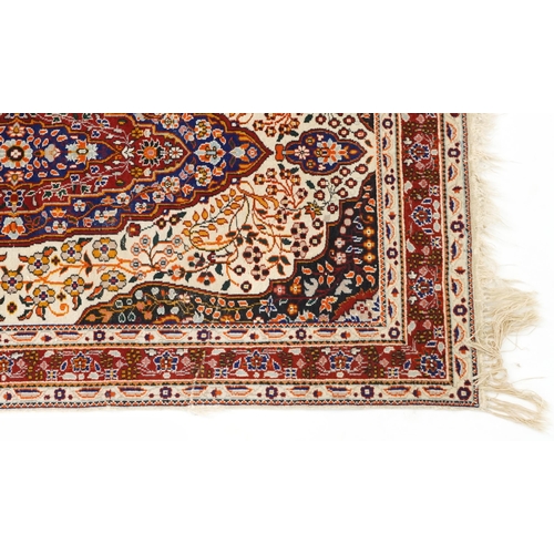 749 - Rectangular Middle Eastern part silk rug having an allover floral design onto a predominantly cream ... 