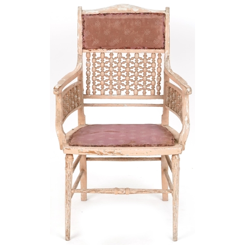 605 - Aesthetic Movement white painted bedroom chair retailed by Liberty's of London, 84cm H x 54cm W x 46... 