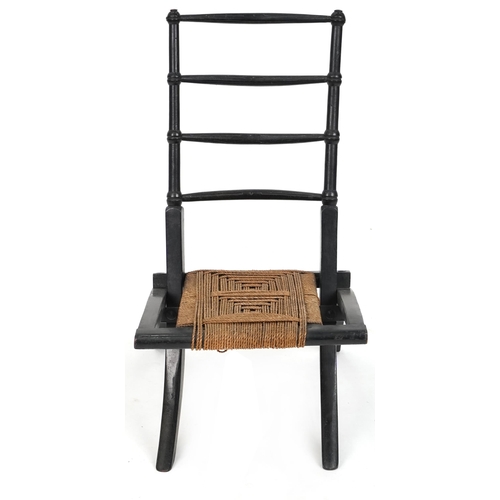 536 - Aesthetic Movement ebonised folding chair by E. W. Godwin, 71cm H x 37cm W x 66cm D