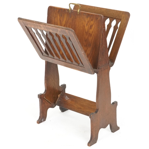 603 - George V Arts & Crafts style oak folio stand raised on shaped supports, 80cm H x 46cm W x 29cm D