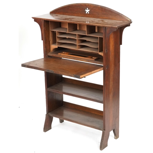 604 - Early 20th century Arts & Crafts oak ladies writing bureau, 115cm H x 84cm W x 24cm D