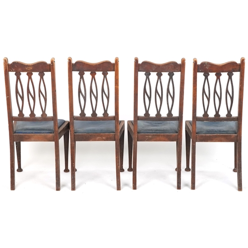 615 - Set of four early 20th century Arts & Crafts oak dining chairs with drop in seats, 101cm H x 44cm W ... 