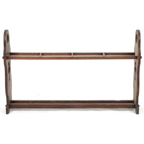 610 - Early 20th century oak four division stick stand, 78cm H x 125cm W x 26cm D