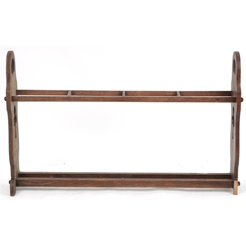 610 - Early 20th century oak four division stick stand, 78cm H x 125cm W x 26cm D