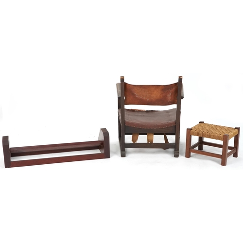 703 - Group of four 20th century furniture items comprising a chair, stool, book trough and mirror frame