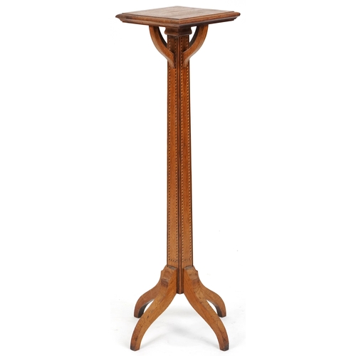 620 - Edwardian oak jardinière stand with chequer stringing, 126cm H x 28cm W x 28cm D