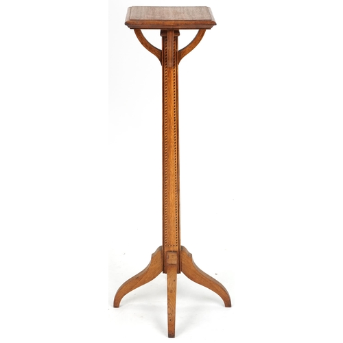 620 - Edwardian oak jardinière stand with chequer stringing, 126cm H x 28cm W x 28cm D