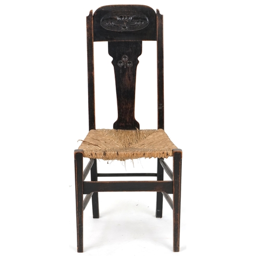 602 - Early 20th century Secessionist style oak side chair with carved back rail, 102cm H x 45cm W x 43cm ... 