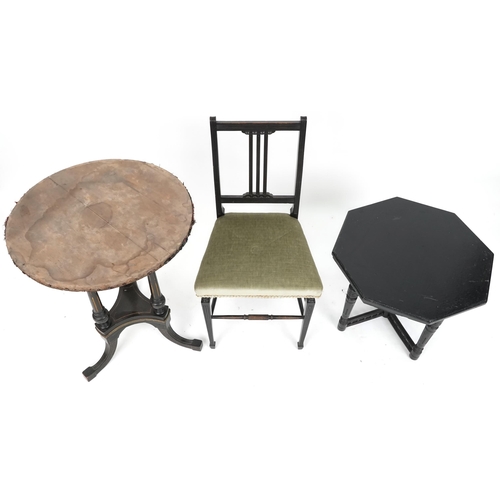 699 - Late Victorian ebonised circular occasional table together with an ebonised octagonal table and ebon... 