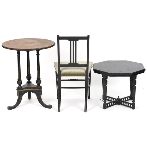 699 - Late Victorian ebonised circular occasional table together with an ebonised octagonal table and ebon... 