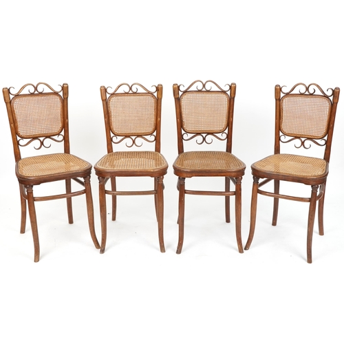 542 - Set of four early 20th century bentwood beech framed chairs by Josef Hoffmann, each bearing a paper ... 