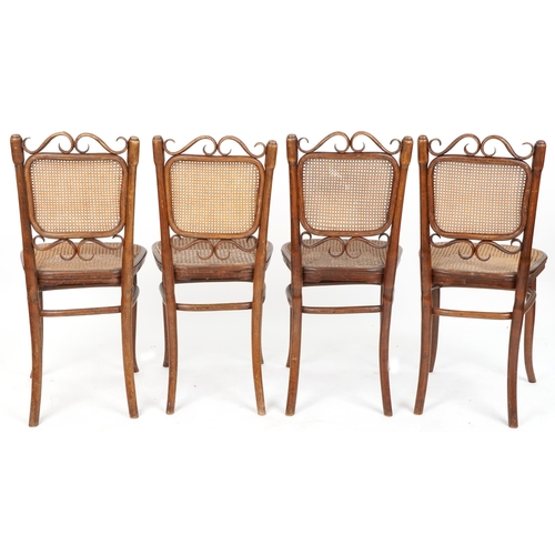 542 - Set of four early 20th century bentwood beech framed chairs by Josef Hoffmann, each bearing a paper ... 