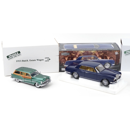 2367 - Four Danbury Mint and Paragon 1:18 scale diecast model vehicles comprising 1957 Cadillac Seville, 19... 