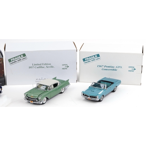 2367 - Four Danbury Mint and Paragon 1:18 scale diecast model vehicles comprising 1957 Cadillac Seville, 19... 