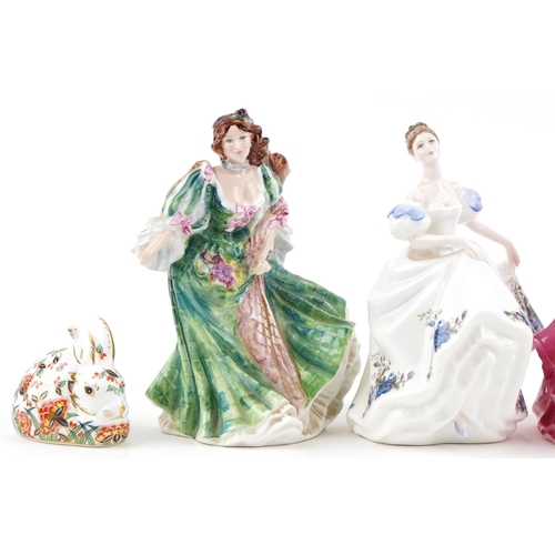 2120 - Collectable china including Royal Doulton figurines, Royal Dux seal, Royal Crown Derby Meadow Rabbit... 