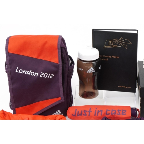 1545 - London 2012 Olympics memorobilia including Adidas trainers, size 8, backpack, clothing and games mar... 