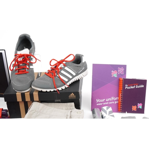 1545 - London 2012 Olympics memorobilia including Adidas trainers, size 8, backpack, clothing and games mar... 