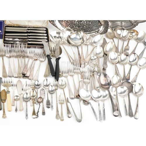 2263 - Antique and later silverplate and stainless steel including teapots, cutlery, toast rack and trays, ... 