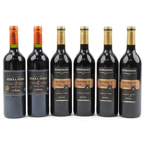 2052 - Six bottles of red wine including 2004 Berberana Rioja and 2004 Sierra Noble Tempranillo