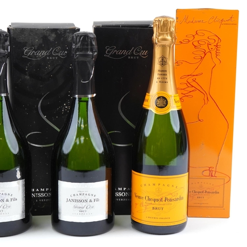 2006 - Four bottles of Champagne with boxes comprising three bottles of Janisson & Fils Grand Cru Brut and ... 