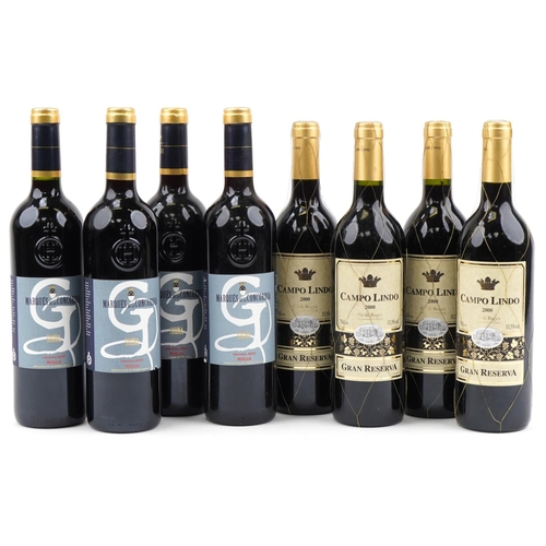 2060 - Eight bottles of wine comprising four 2001 Marqués de la Concordia Crianza Rioja and four 2000 Campo... 