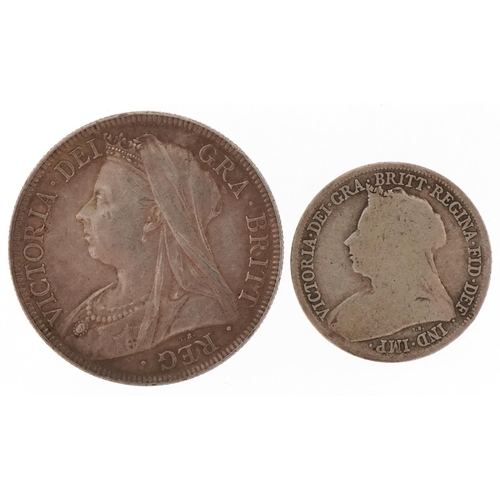 2402 - Queen Victoria 1897 shield back half crown and 1897 shilling