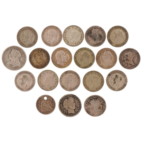 2406 - 19th century and later silver coinage, mainly threepences, one sixpence and two continental coins, o... 