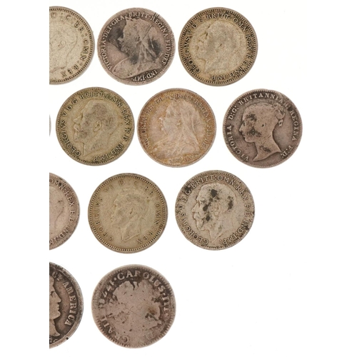 2406 - 19th century and later silver coinage, mainly threepences, one sixpence and two continental coins, o... 